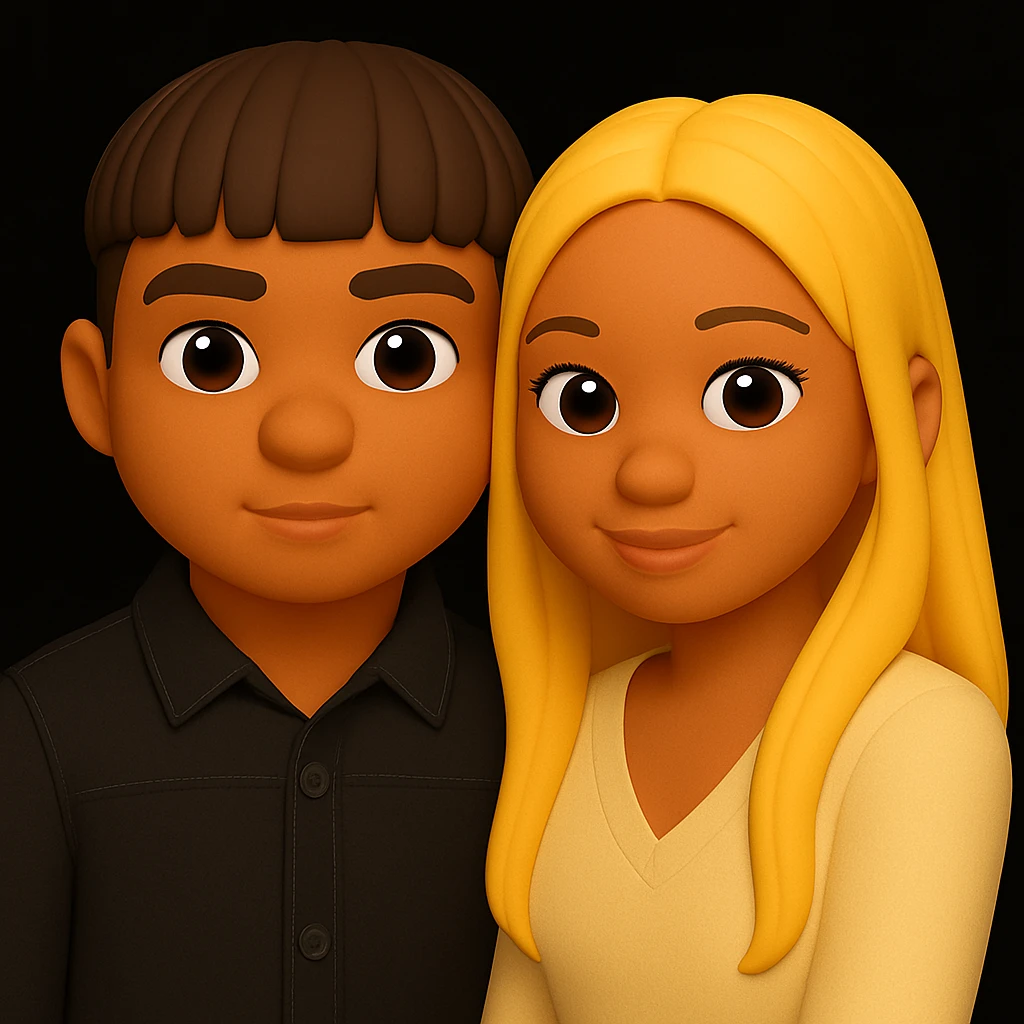 Make the skin color of both people the same, keeping the 3D emoji style and all other details unchanged. The style to emulate is microsoft style 3d fluent emojis with all original details preserved. emoji