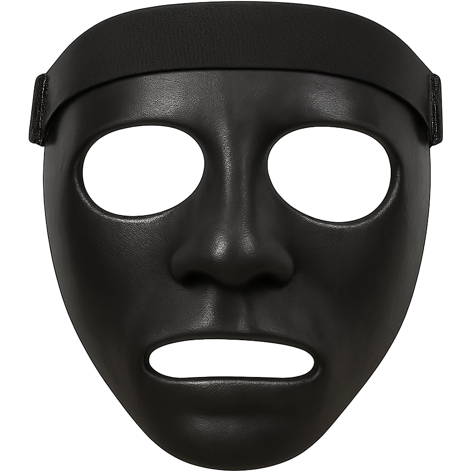 realistic black face guard mask like Kyrie Irving wore in the NBA, front view emoji