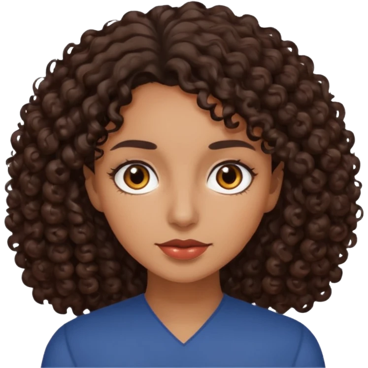 mujer pelo rizado pero no tanto  largo color marron oscuro, ojos marrones oscuros emoji