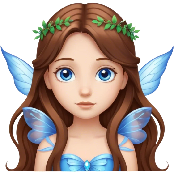 Long brown hair blue eyes girl with fairy wing emoji
