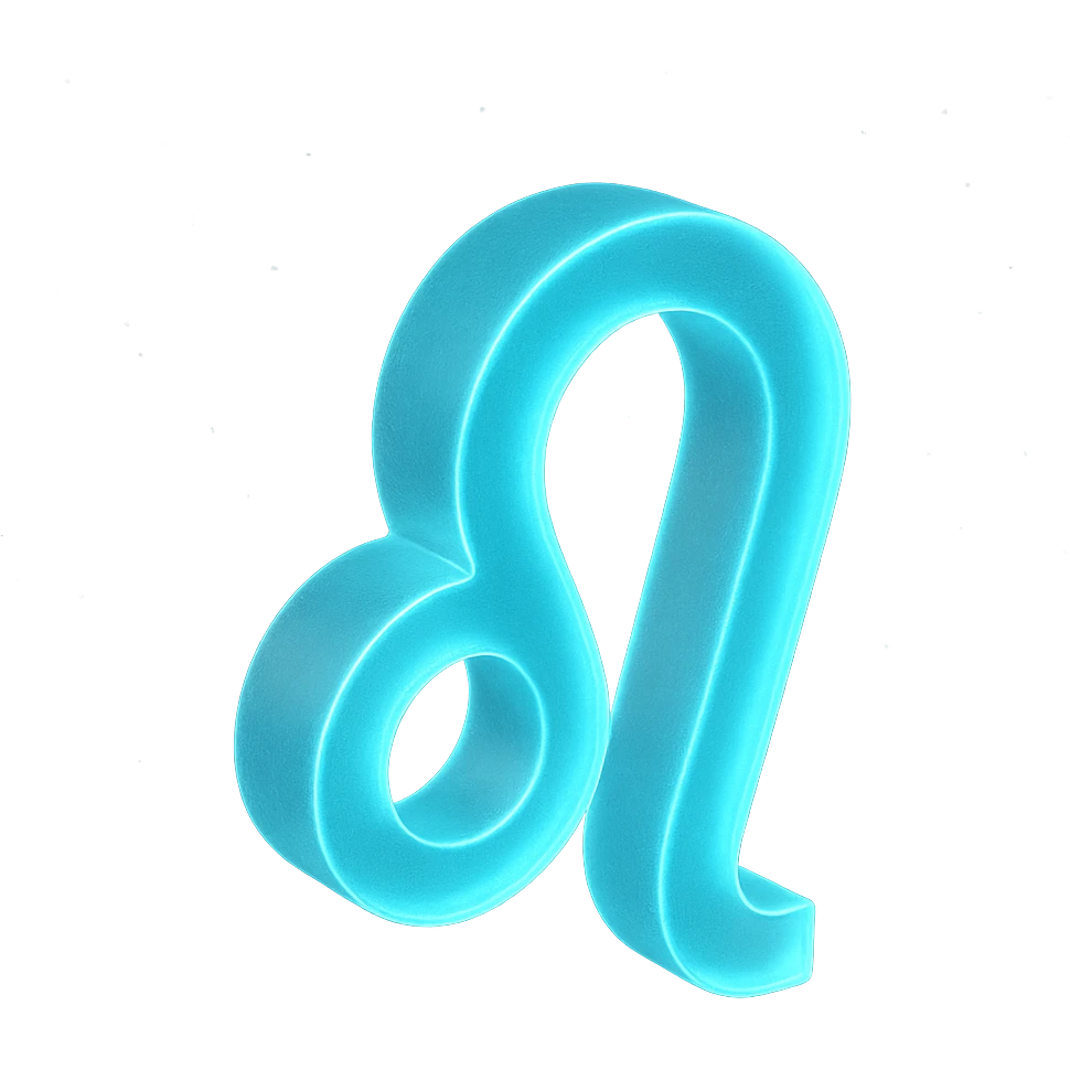 "A minimalistic glowing zodiac symbol ♌, centered on a dark cosmic background, symbol color #00d9ff, clean design, modern and luminous" emoji