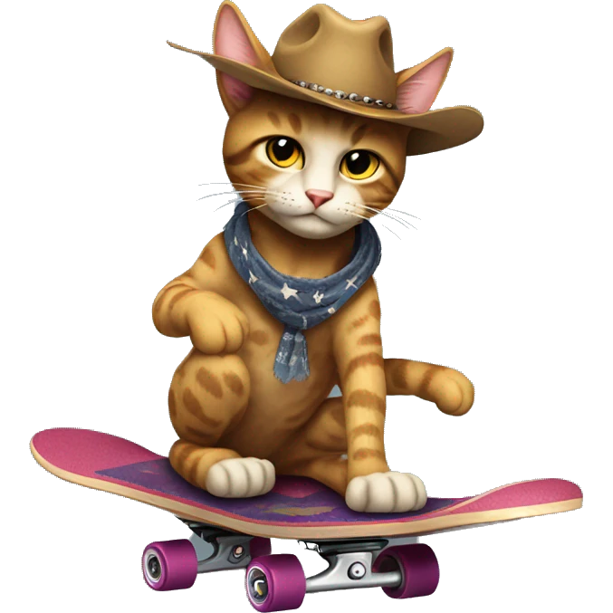 a cool cowboy cat on skateboard emoji