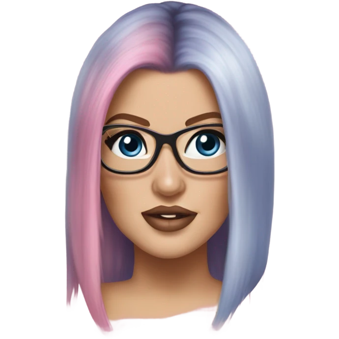 Photo Realistic khloe kardashian stylish pink hair BLUE eyes and glasses elegant  emoji