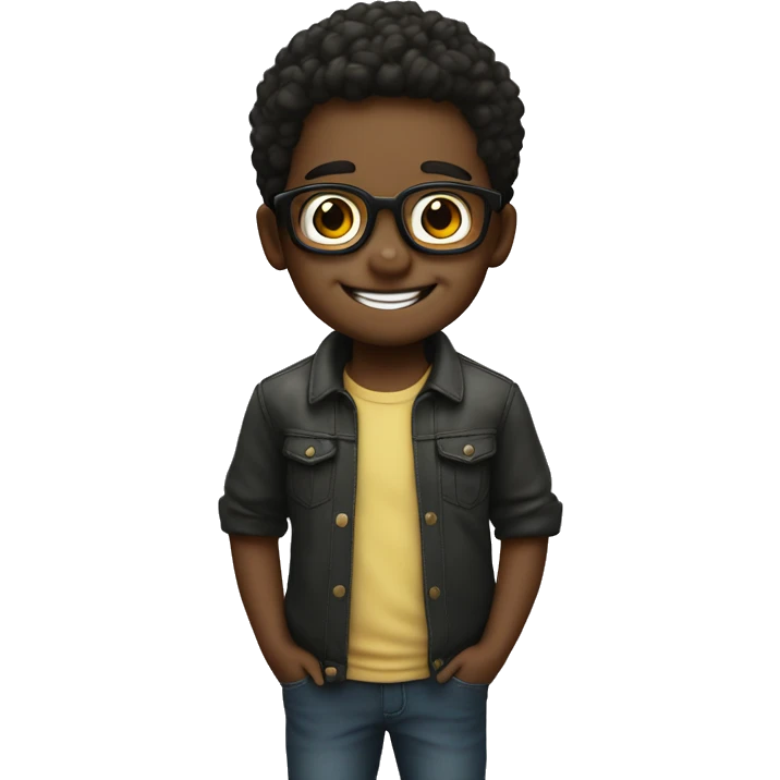 Niño con lentes pelo negro  sonriendo emoji