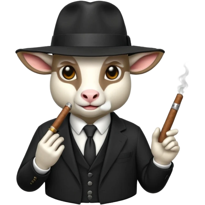 a 3D Goat emoji dressed as a Mafia Boss emoji