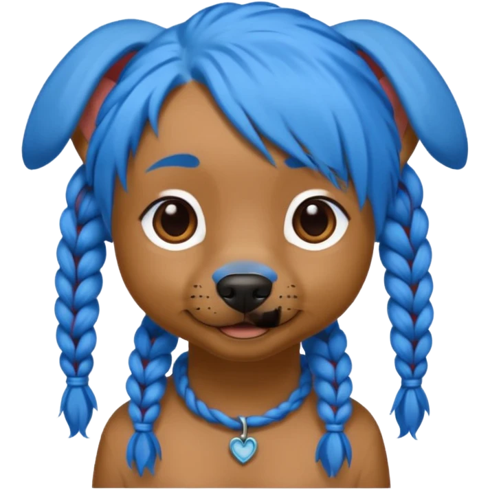blue haired dog with braids emoji