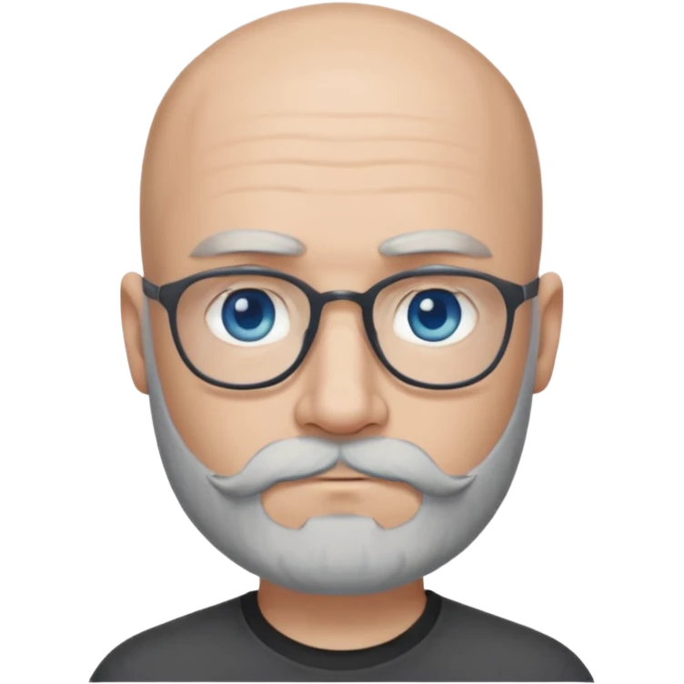 Bald man with blue eyes grey beard and moustache. Hipster. No glasses. Black T-shirt  emoji
