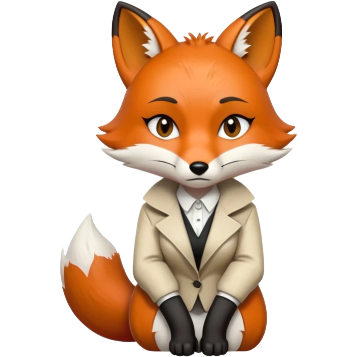 extremely sad anthropomorphised female fox in stylish outfit, no sunglasses, very sad and crying, heavy frown, looking to the left, full-body view emoji