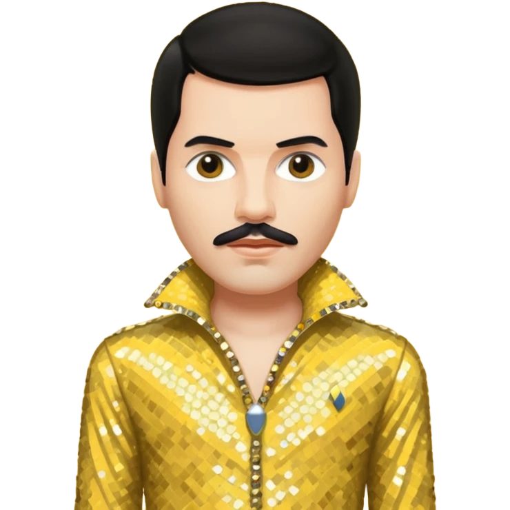 Freddie Mercury with black hair, yellow sequin outfit emoji