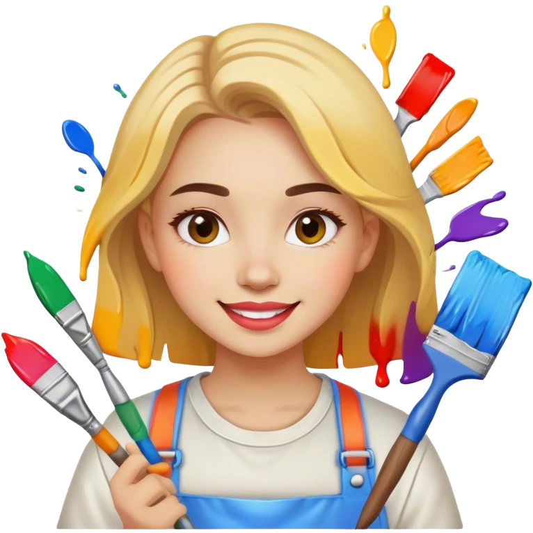 very cheerful and colorful painter girl emoji