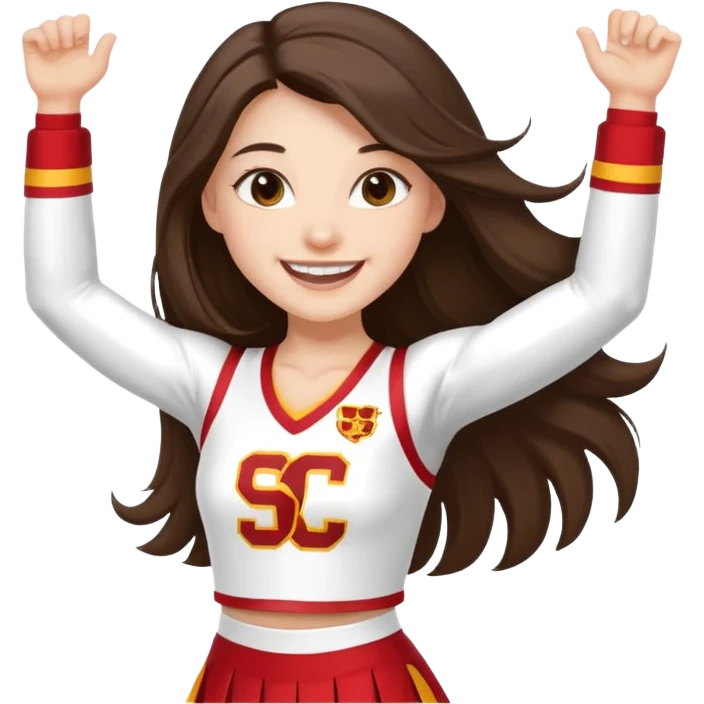 skinny white happy long haired brunette girl in a white USC cheerleader outfit emoji