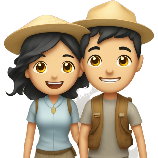 Cute Asian couple excitedly traveling  emoji