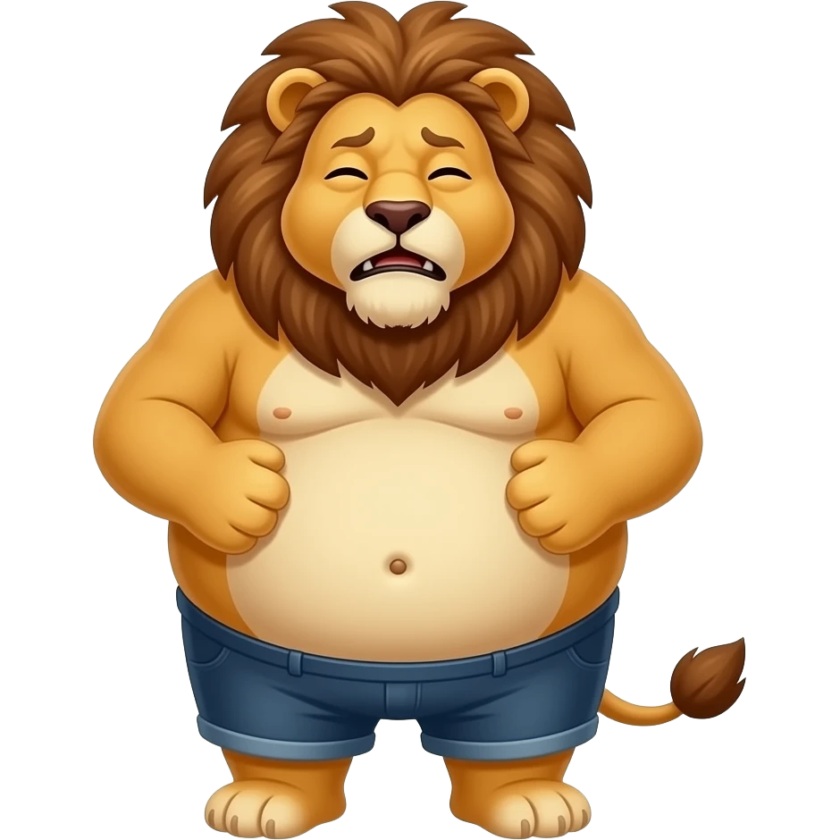 Make this Lion fat,make her eat until she is about to pop,she has a tummy ache,A bellybutton. emoji