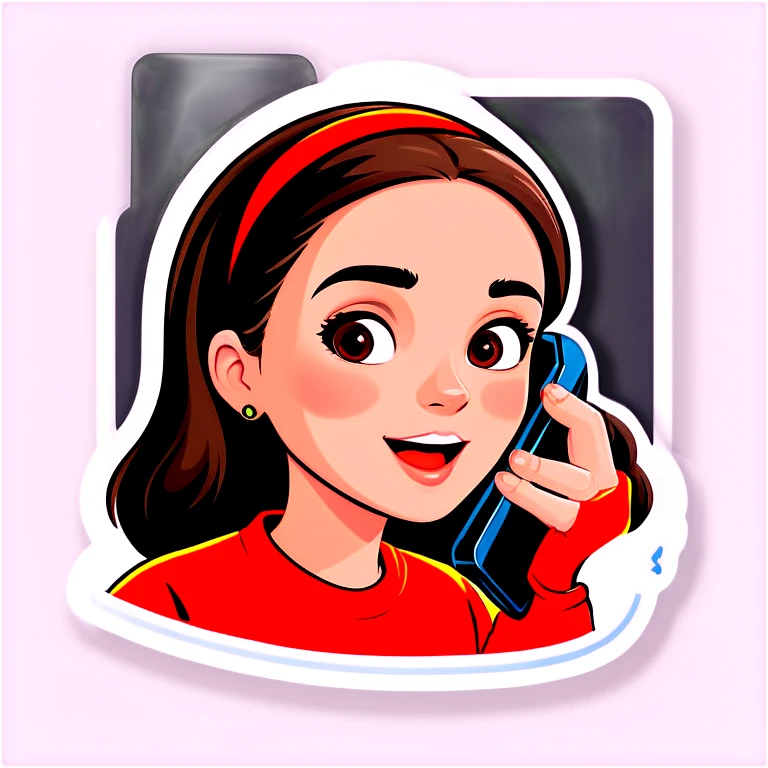 A girl using a cell phone saying call me emoji