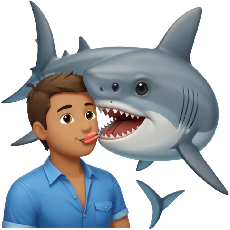Man kissing a shark emoji