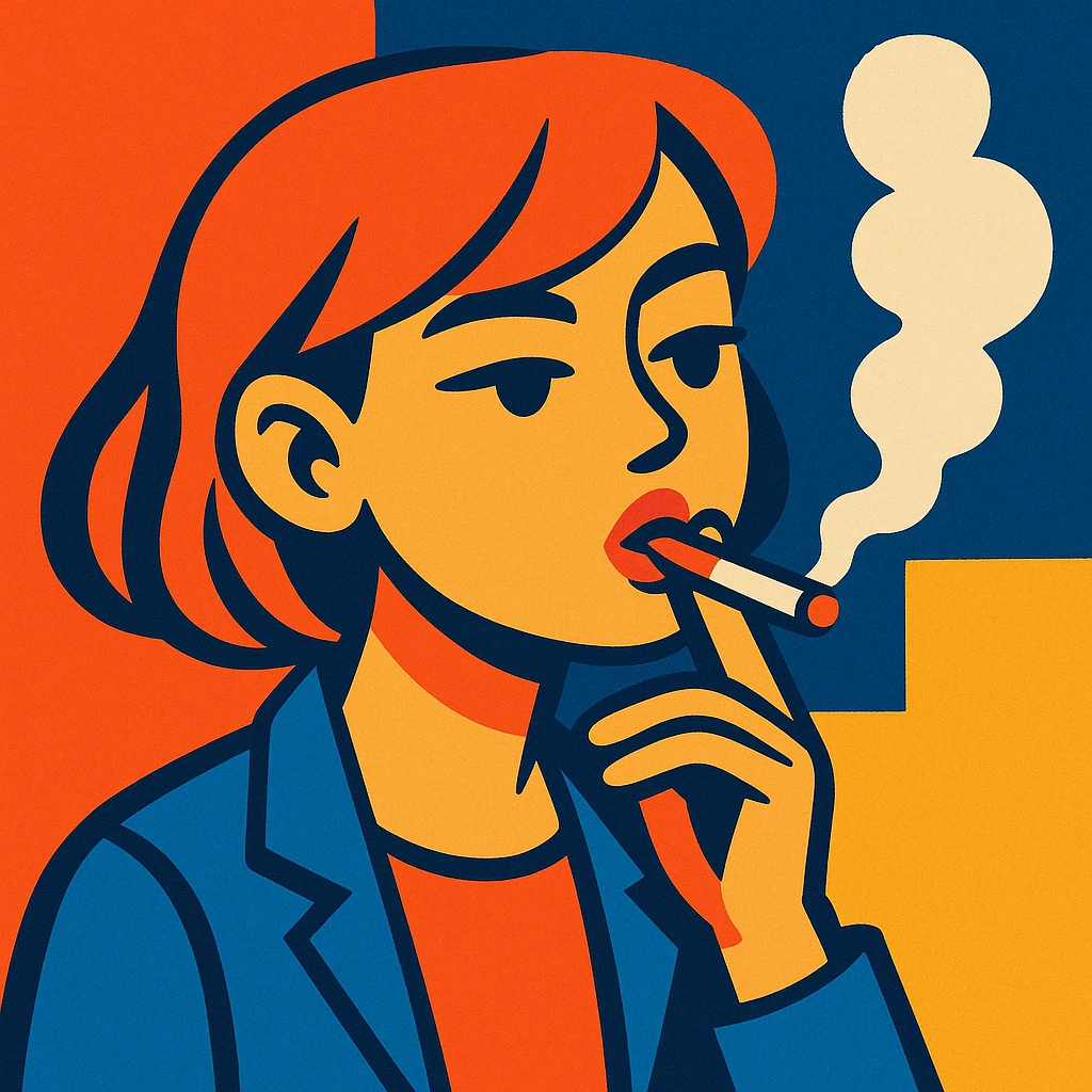 a girl smoking, stylized and expressive, vibrant toon style, modern illustration emoji