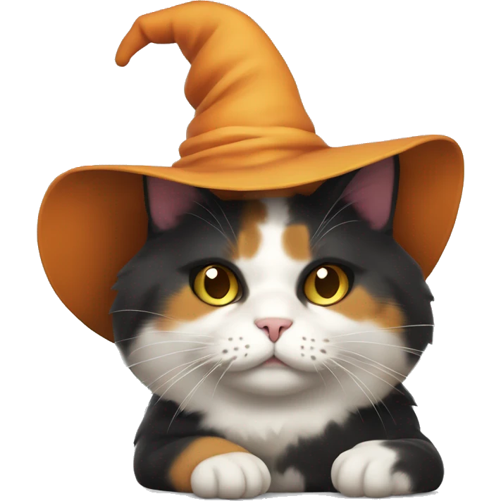 Fat calico cat witch hat emoji
