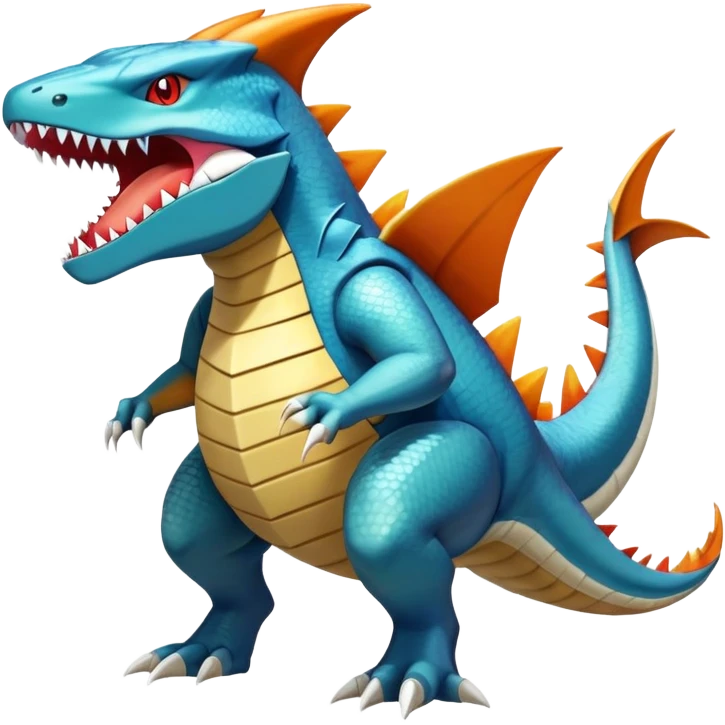Shiny Exotic Colorful epic Sharpedo-Tyrantrum-Tyranitar-Charizard-Dragonite-Salamence-Drudigon-Haxorus-Fakémon-hybrid-creature (full body)  emoji