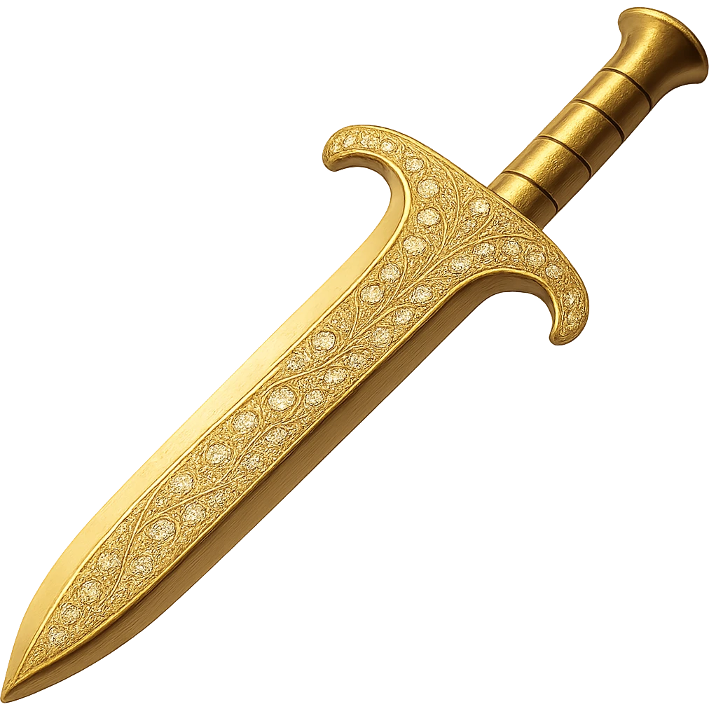 Recolor this weapon to a plated gold color with ornate engravings inlaid with diamonds. The gold should be rich and metallic, and the engravings should sparkle with diamond accents. Transparent background. emoji
