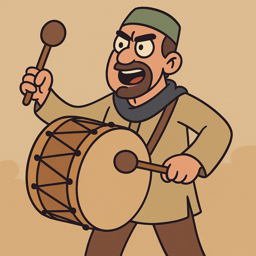 flat toon style of a sahur drummer with a big drum, simple background emoji