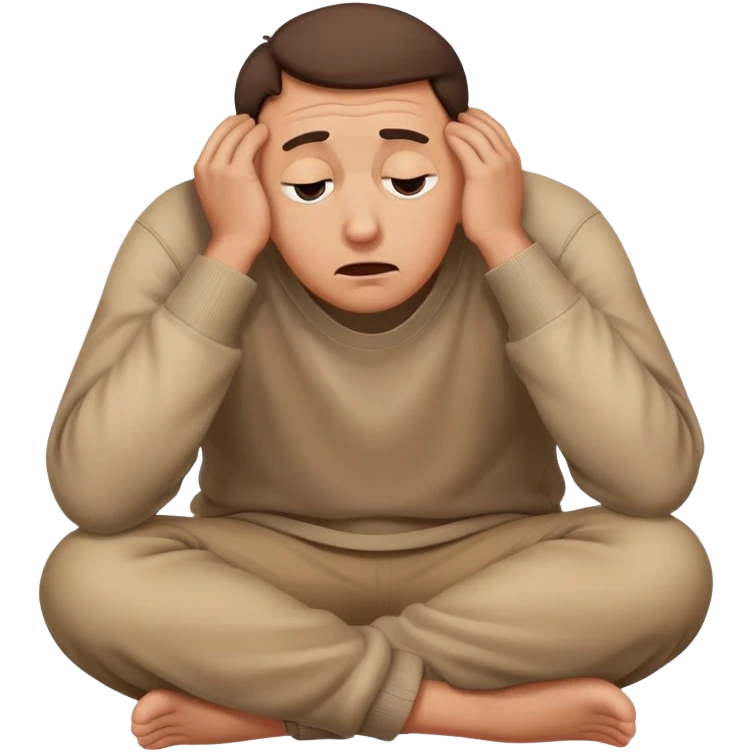 Scared man sitting curled up on himself, hidding his eyes emoji