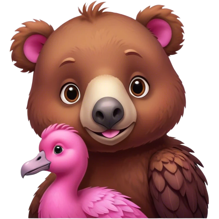 A cute brown bear and a realistic cute pink dodo closely together emoji