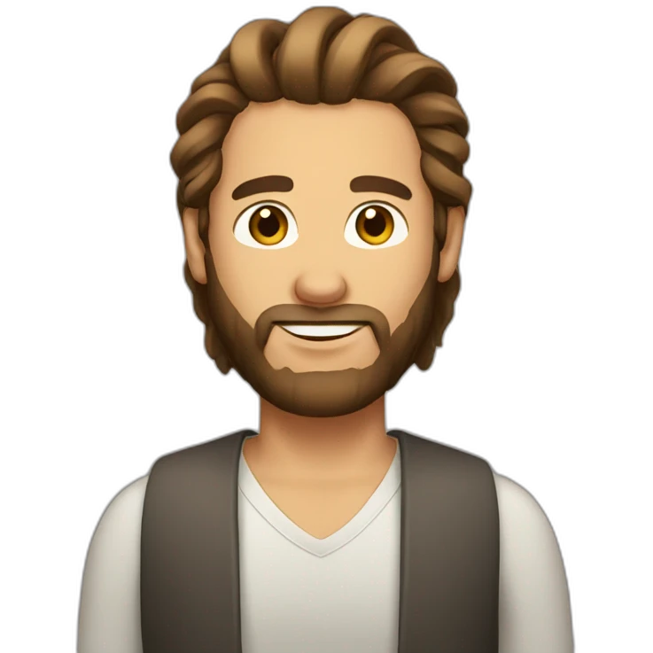 a bearded brown-haired man with a manbun emoji