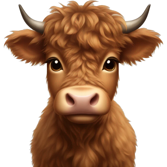 brown fluffy baby scottish cow with a small bow on head emoji