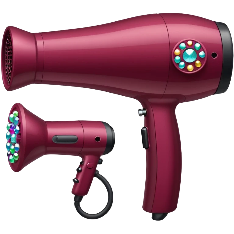 burgundy blow dryer covered in ges emoji