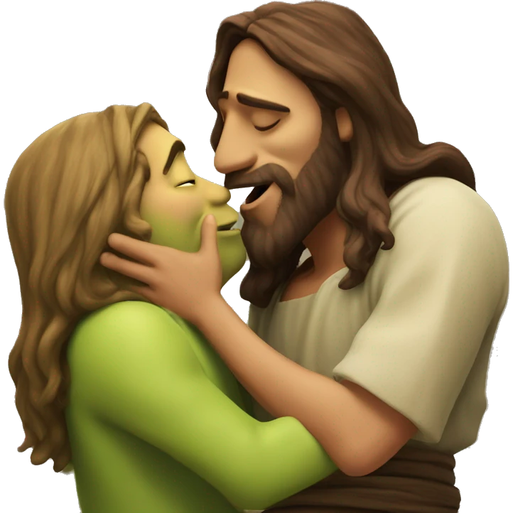 jesus kissing shrek emoji