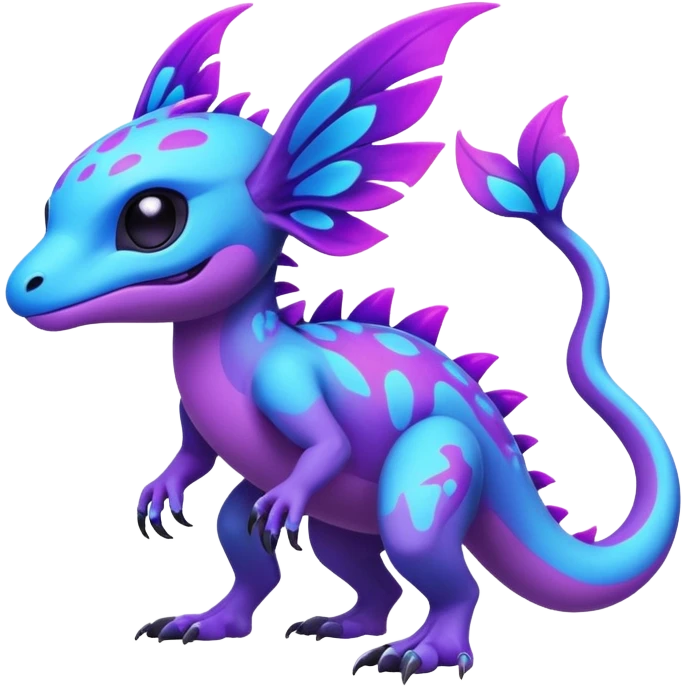 Exotic futuristic lush warm-colored neon tropical Fakémon-Fionbri-creature with cool-colored splash markings  emoji