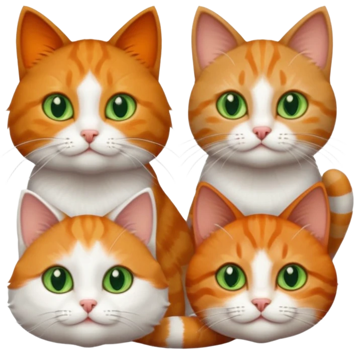 3 tiny different coloured short haired cats including a dark grey and white cat with green eyes, a ginger and white with orange eyes and a brown tabby and white with hazel eyes emoji