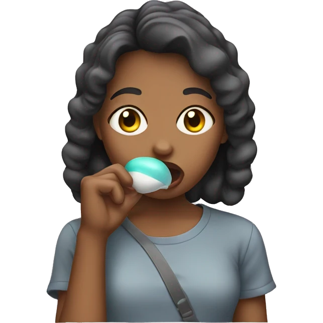 Girl holding phone and chewing gum emoji