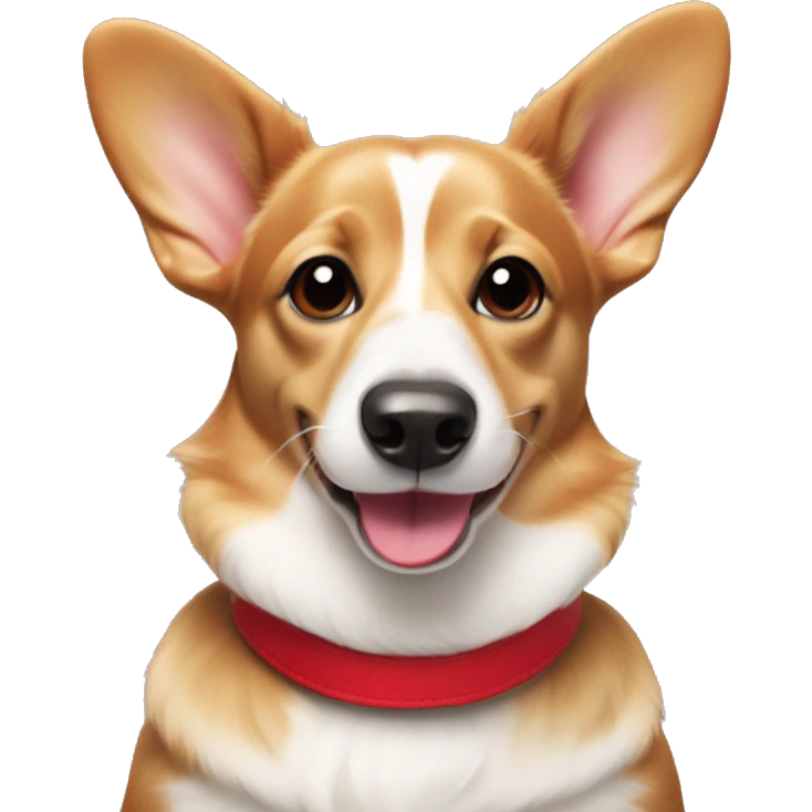 Wiener dog/corgi face tan and white, with red collar  emoji