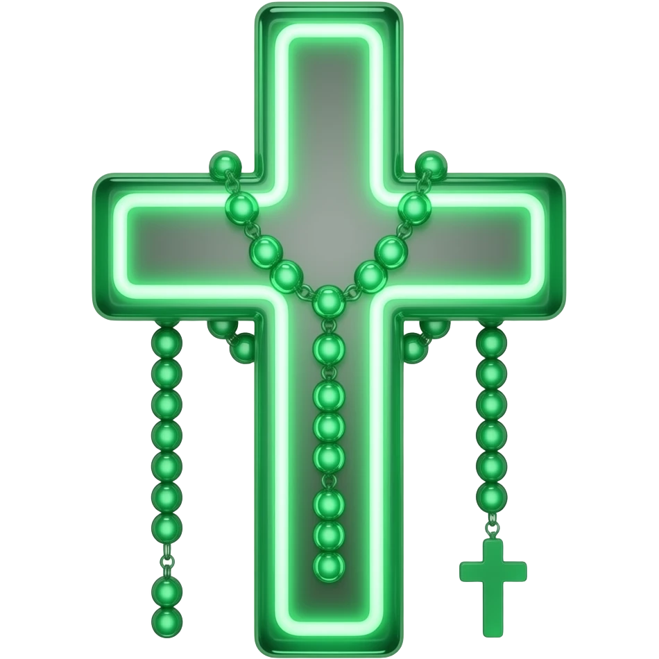 cruz sagrada verde água vidro neon com rosário verde água vidro neon emoji