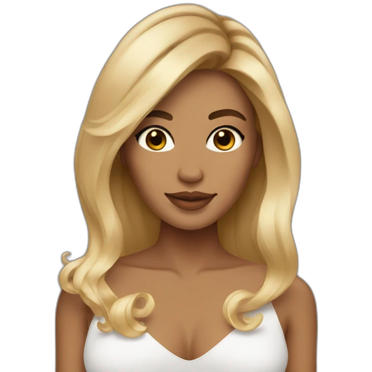 Tan woman with blonde balayage and brown eyes emoji