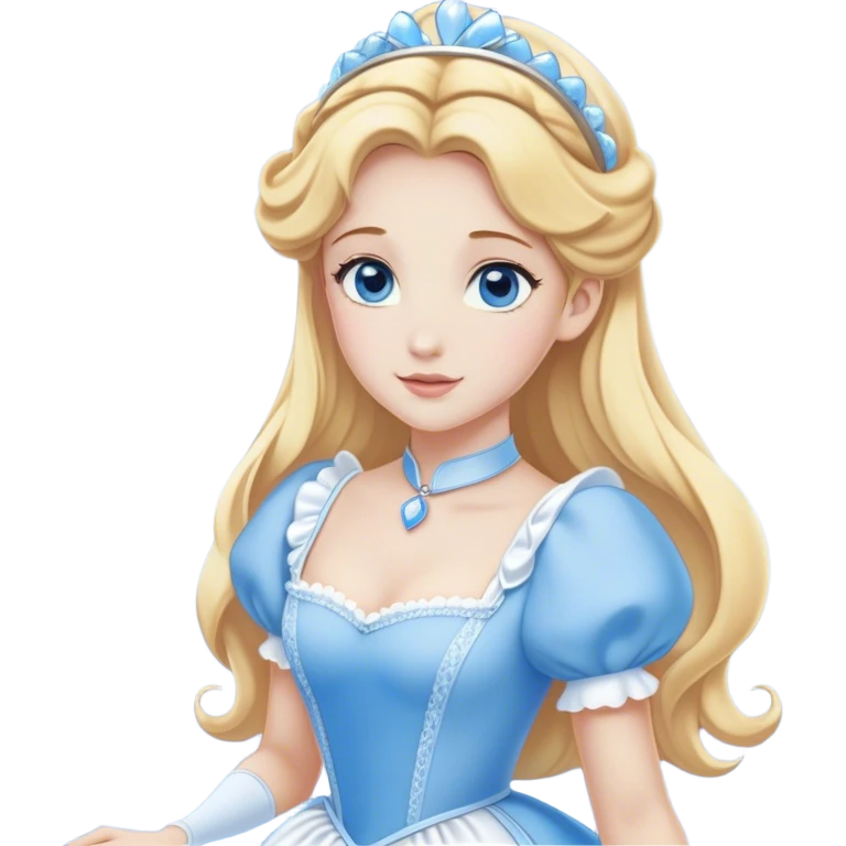 Cinematic Elegant Cinderella Portrait Emoji, Graceful and poised in her classic maid attire, golden locks cascading softly, bright blue eyes full of hope, a gentle glow of kindness and determination, delicate and humble yet undeniably beautiful, evoking the moment before her magical transformation, pure enchantment in her gaze! emoji