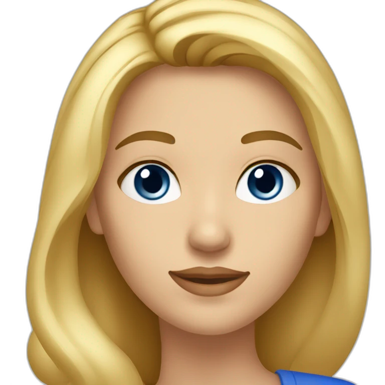 Une femme blonde au yeux brun avec la peau basanée et un top bleu roi emoji