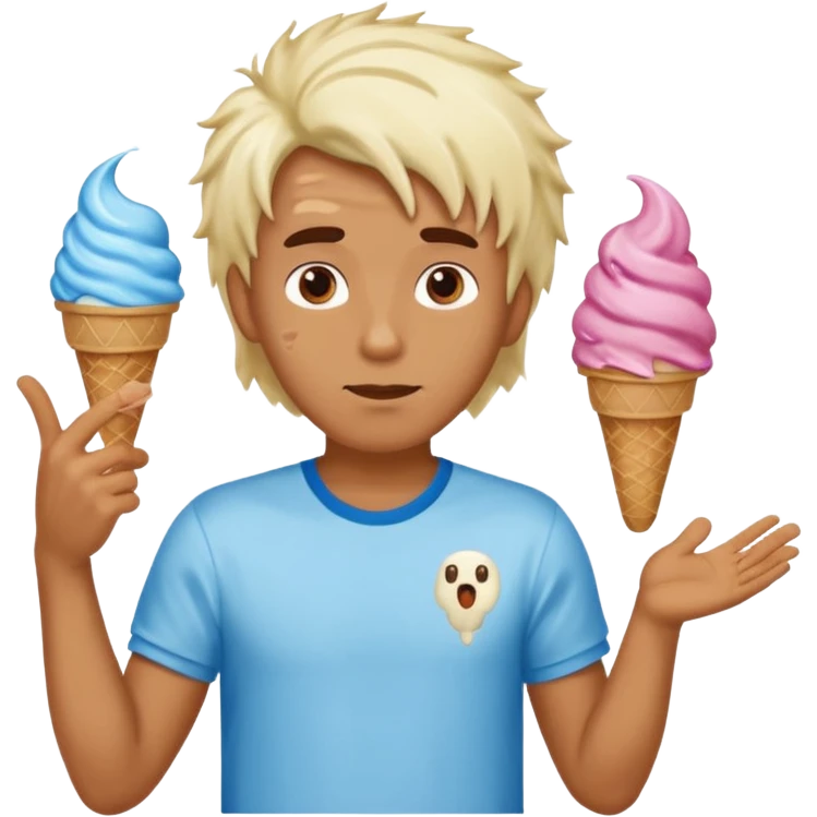 A guy with ice cream as hair shrugging his shoulders saying 6 on the left hand and 7 on the right hand emoji