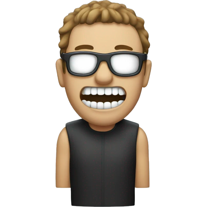 Manwith blind fold and sharp teeth emoji