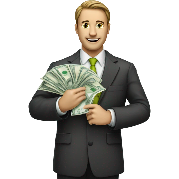 
a stock market trader with tie holding banknotes in his hand emoji