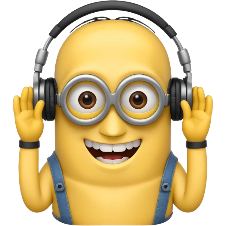 minions with headphones smiling teeth showing emoji