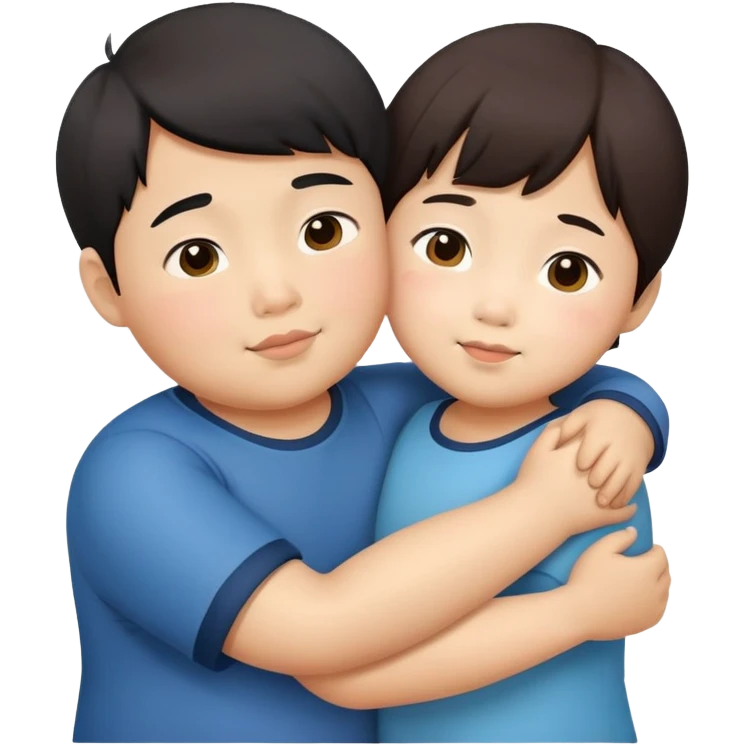 little asian boy with chubby asian girl hugging emoji