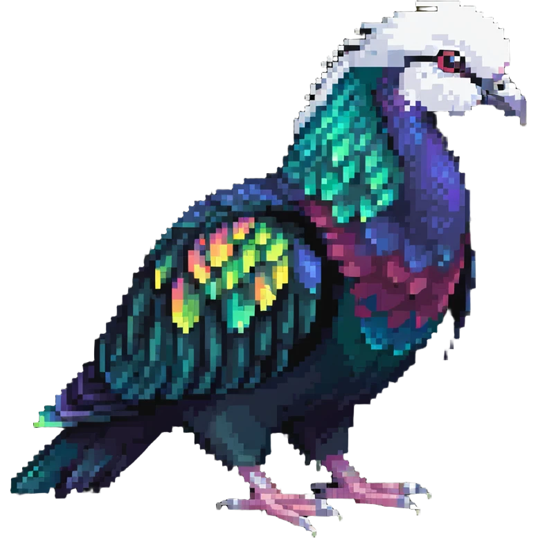 Nicobar pigeon with iridescent plumage and white tail emoji