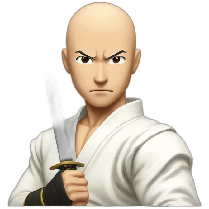 saitama serious punch with a katana on his right hand emoji