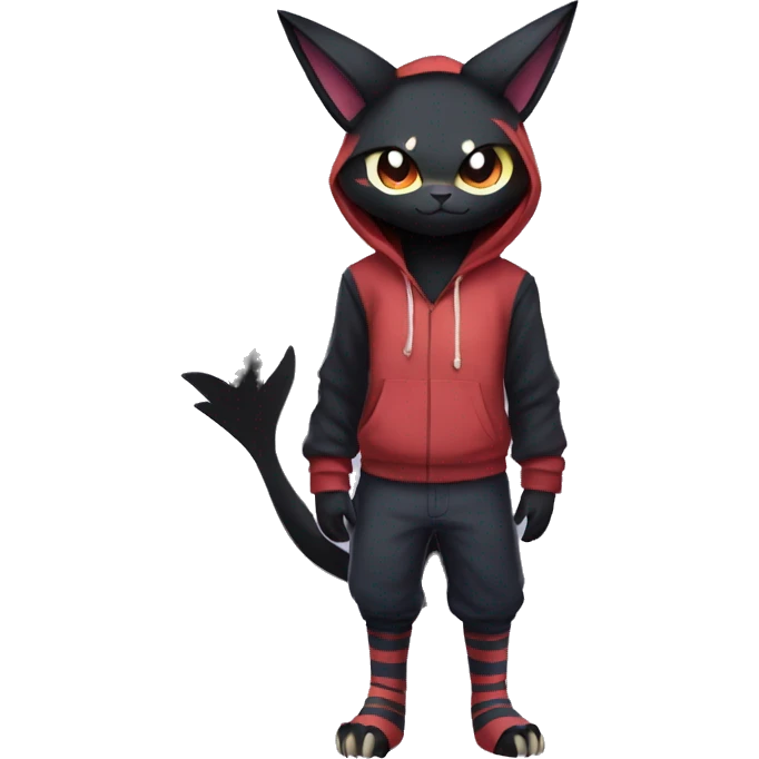 Cool Anthro Black Noibat-Quilava-Litten-Pokémon with edgy stripes and a hoodie Full Body emoji