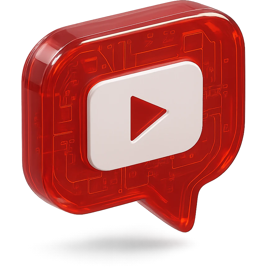 red speech bubble with inside a big red YouTube white play button, very glossy circuit style emoji