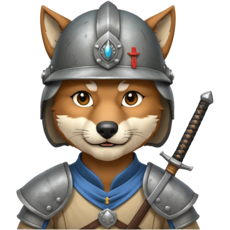wolf face, mogolian ancient with small sword back and steel helmet emoji