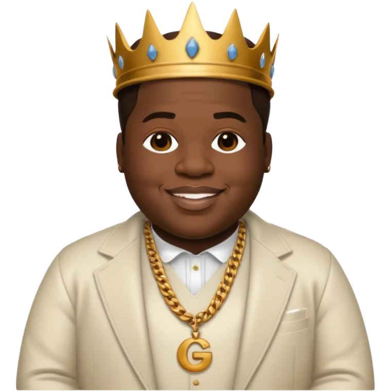 Biggie Smalls with dark brown hair, ivory outfit emoji