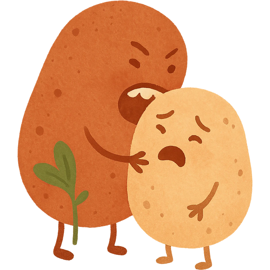 a potato biting another potato with exaggerated facial expressions, humorous and colorful style emoji